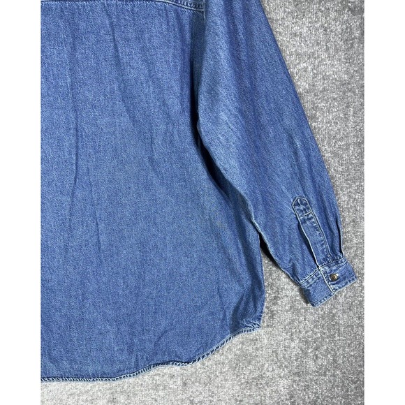 Vintage Nut Cracker Blue Denim Button Up Shirt Womens‎ XL Christmas Embroidery - Picture 11 of 14
